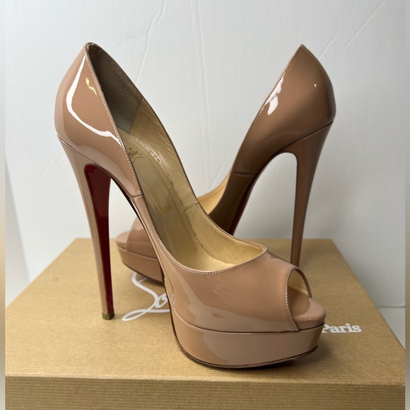 Christian Louboutin Jenny 150mm Nude Patent Platform Pumps Heels size 38.5 - Picture 2 of 8